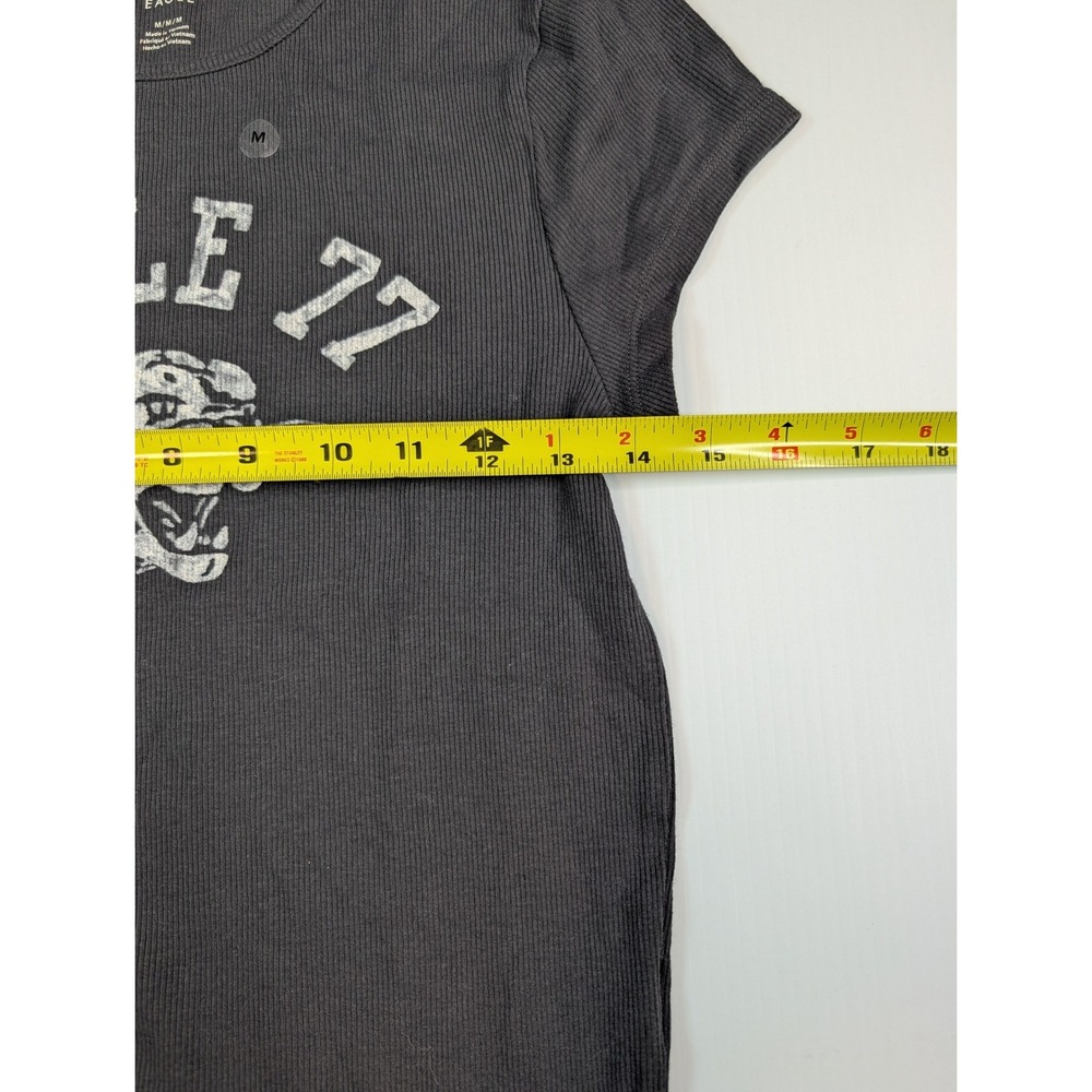 American Eagle Grey Ribbed Graphic Baby Tee Eagle 77 Tiger Short‎ Sleeve Medium - Picture 9 of 10